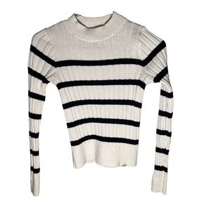 Abercrombie Kids Girls Striped Sweater Size 11/12 White Navy Blue Ribbed Knit